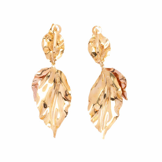 Orecchini Vintage Anni ’80 in Oro Bicolore a Forma di Foglia