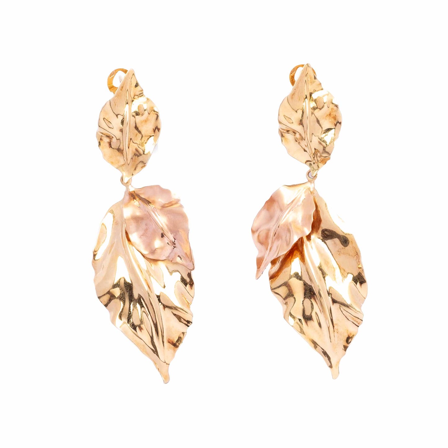 Vintage 1980s Two-Tone Gold Leaf Earrings