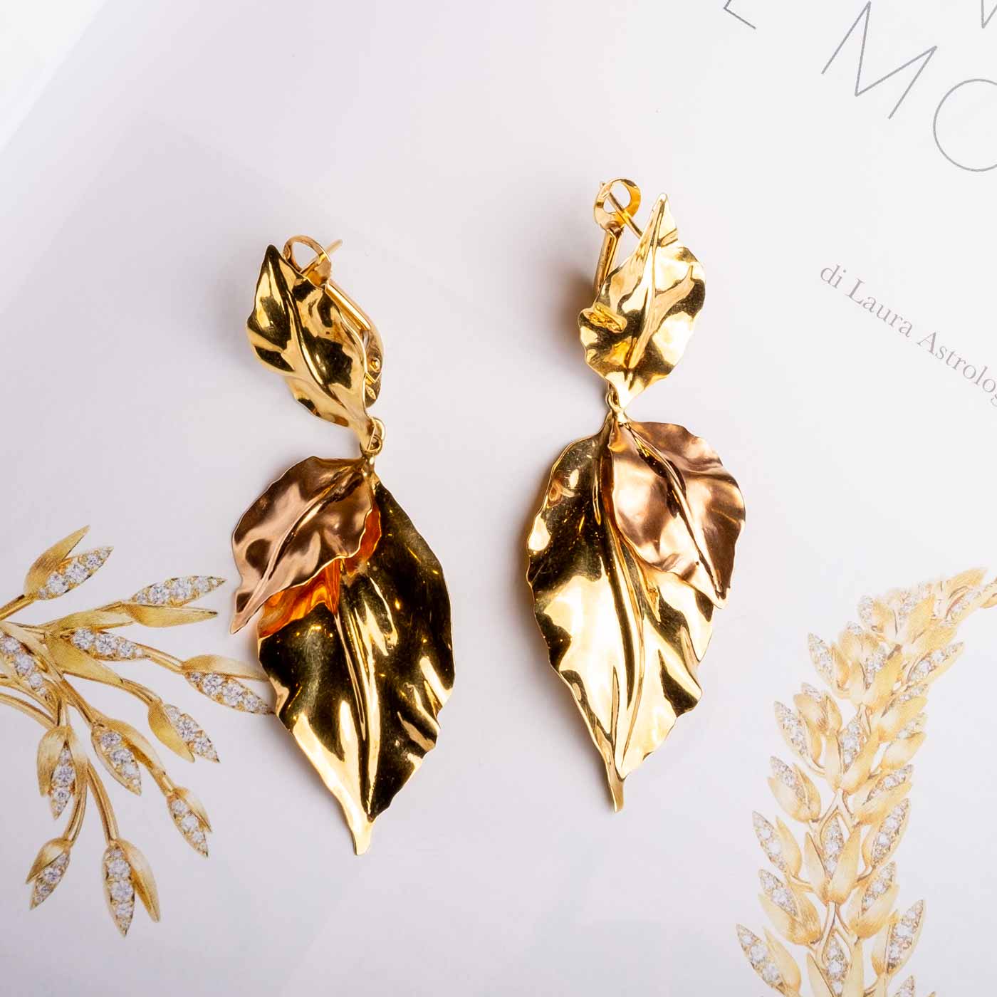 Vintage 1980s Two-Tone Gold Leaf Earrings