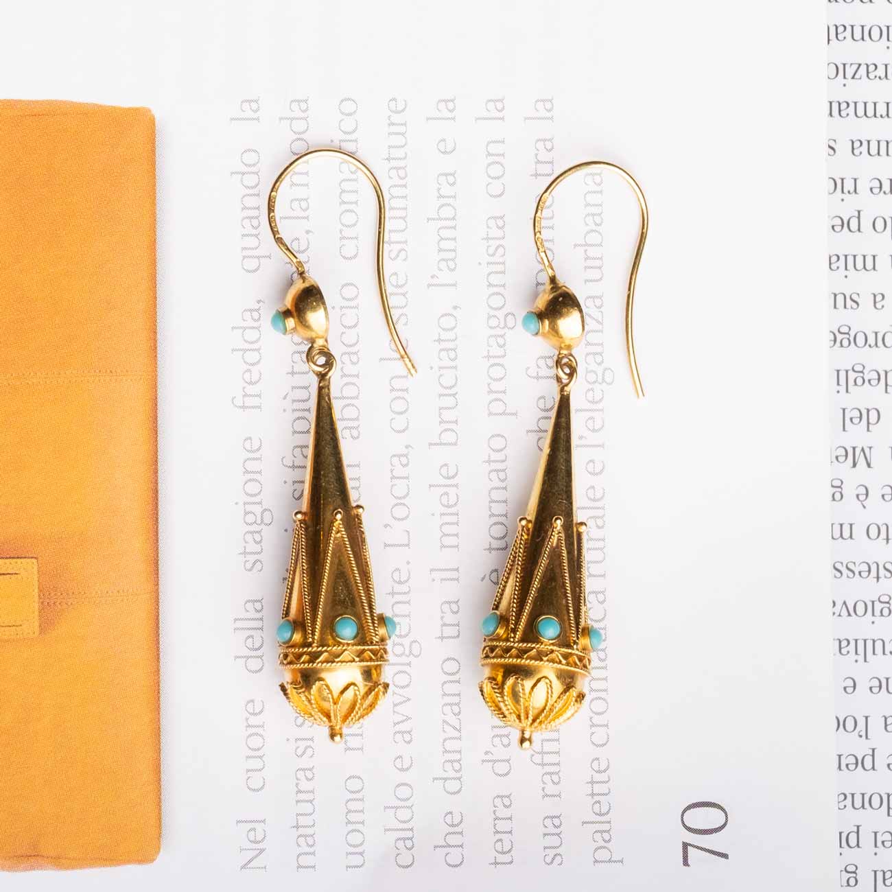 Orecchini Vintage in Oro con Inserti in Pasta di Turchese