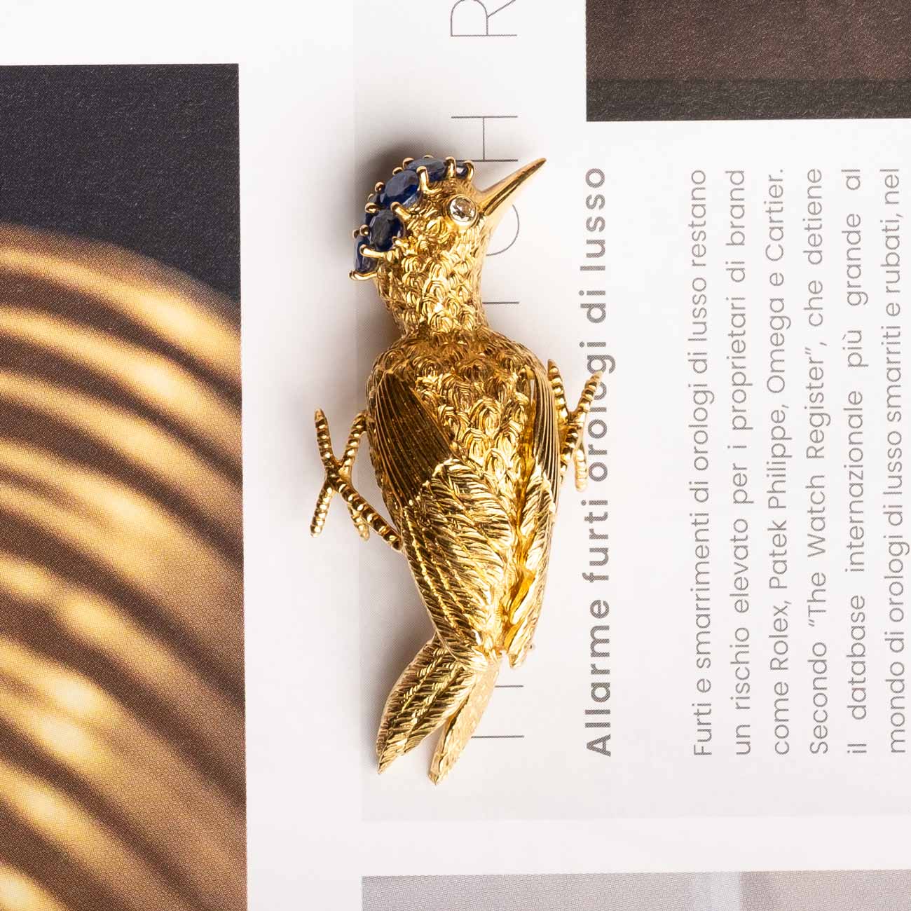 Rare Vacheron & Constantin Genève 18ct Gold Bird Brooch with Sapphires and Diamond