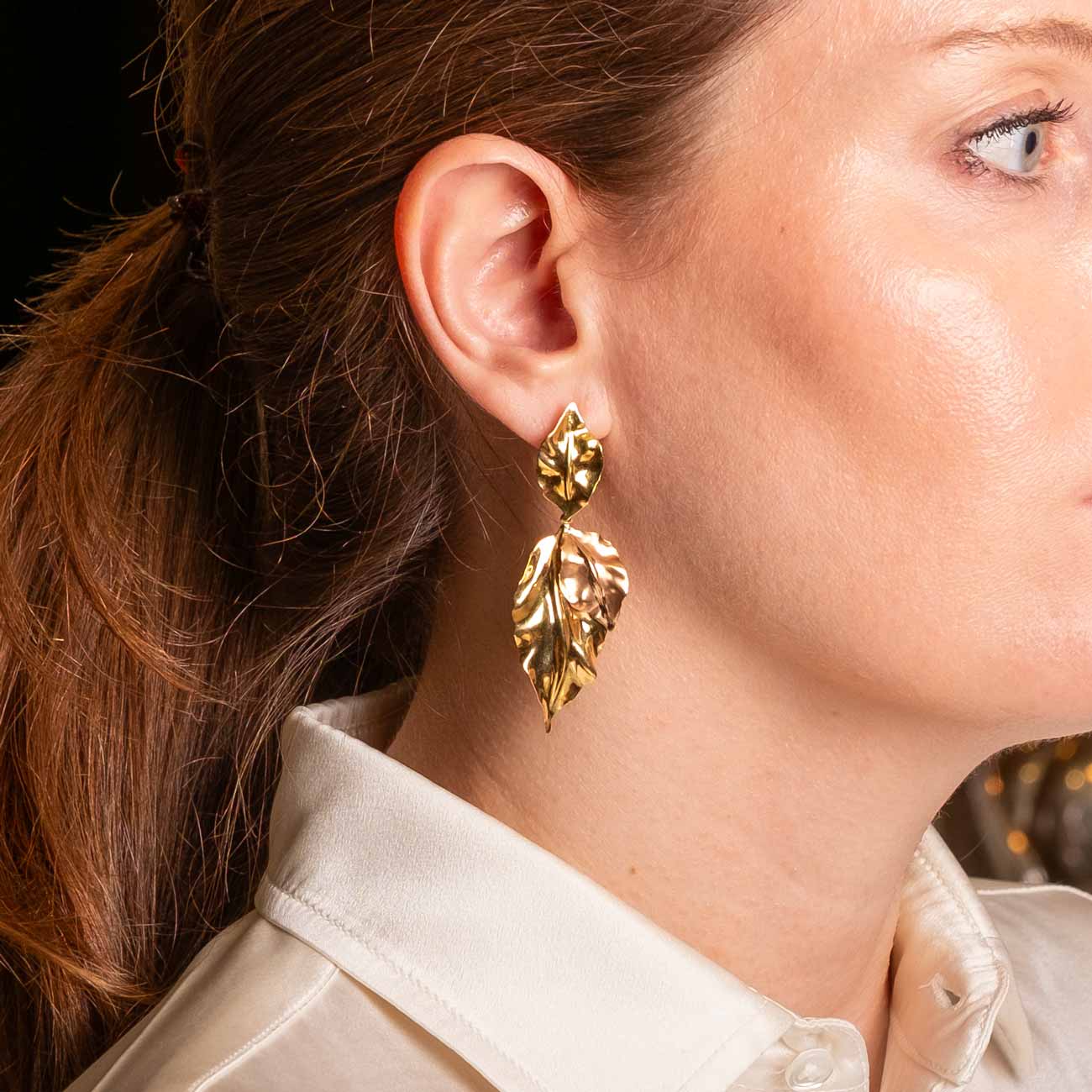 Vintage 1980s Two-Tone Gold Leaf Earrings