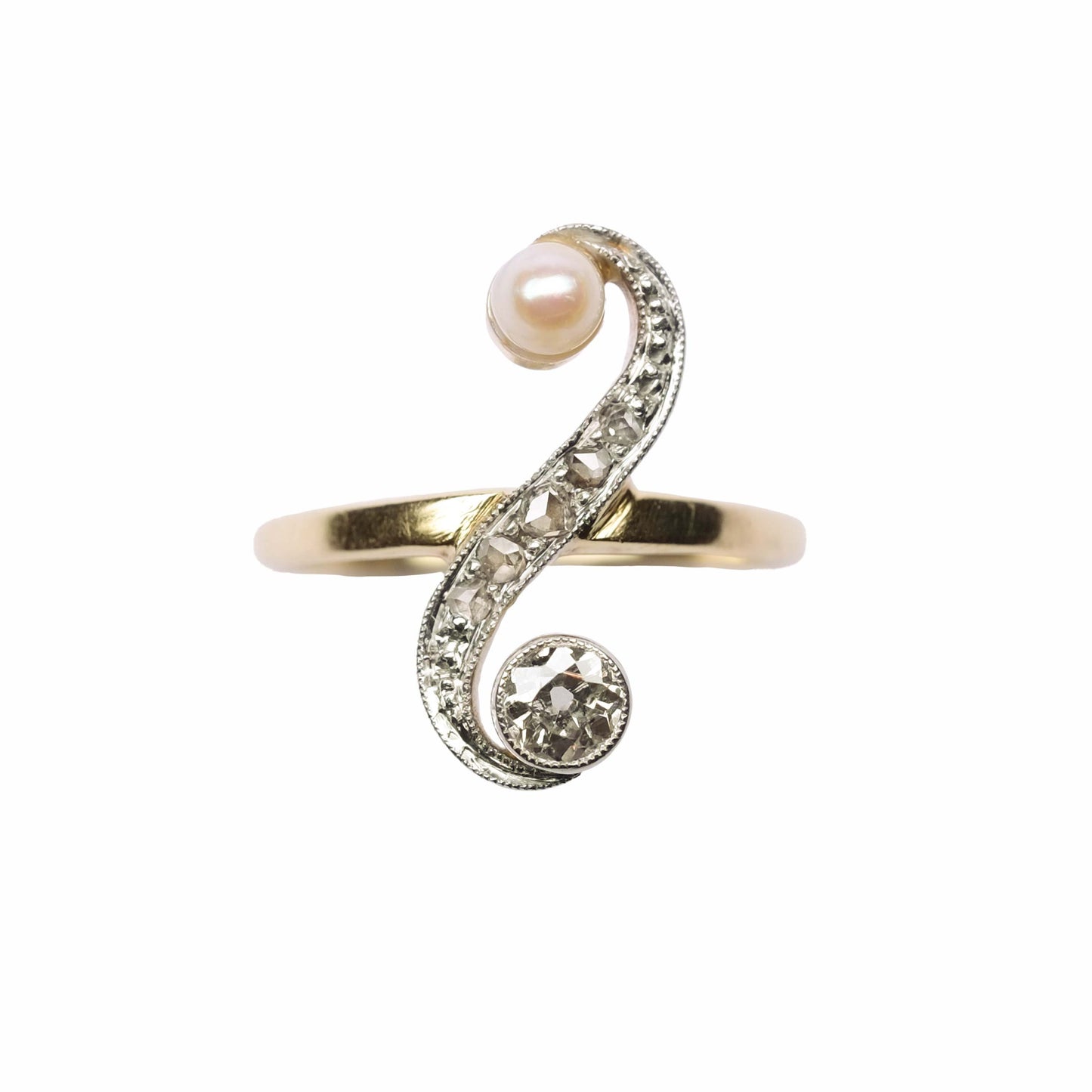 Deco Ring with Diamonds & Pearl