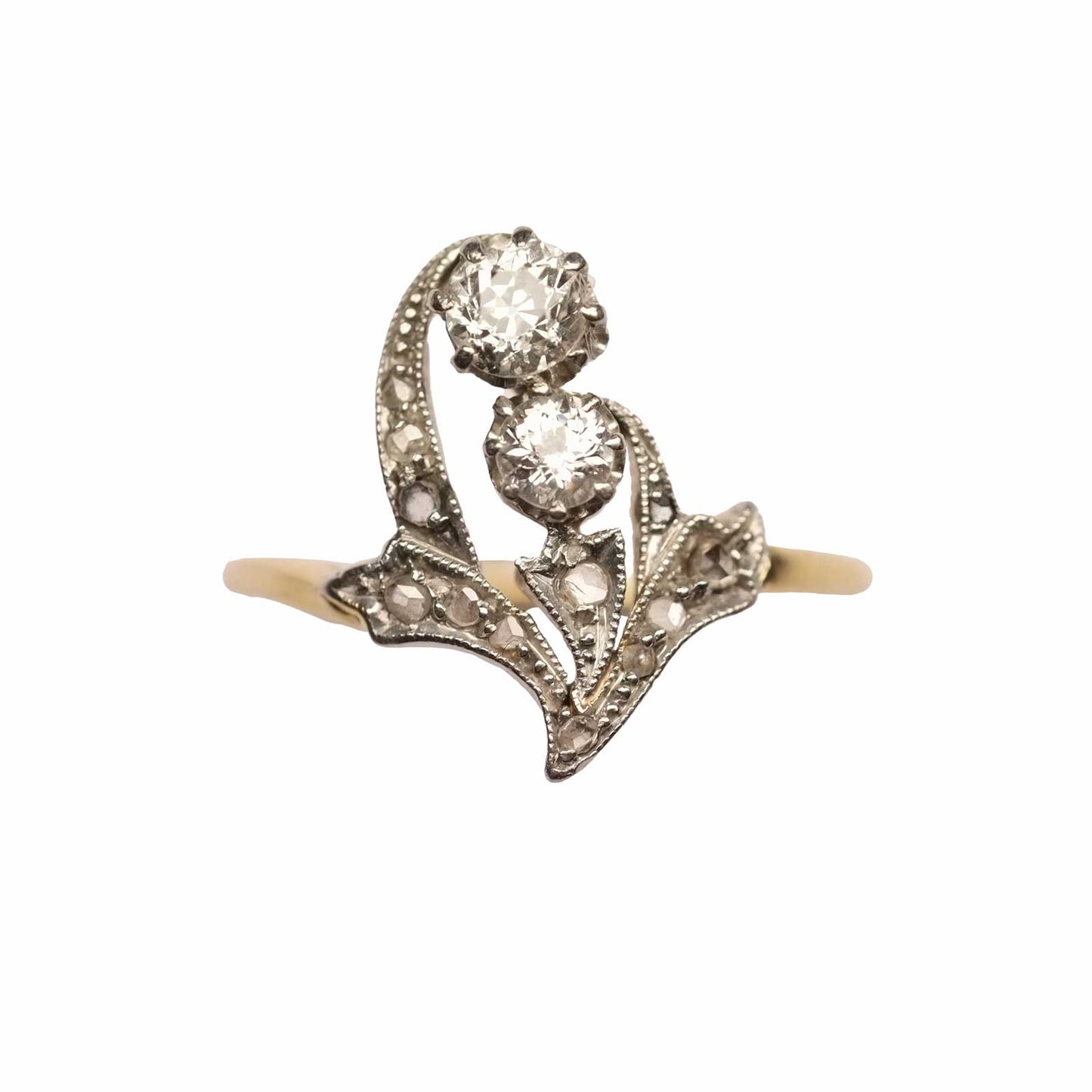 Floral Art Nouveau Ring with Diamonds