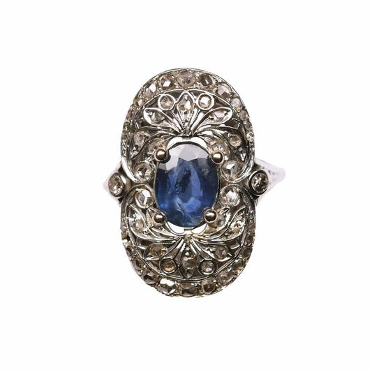 Art Deco Ring with Oval Sapphire & Diamonds