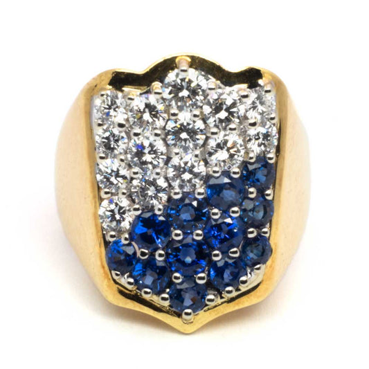 Shield Ring in Gold Sapphires & Diamonds